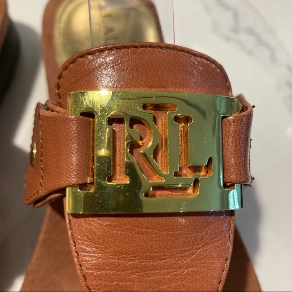 RALPH LAUREN RLR Sz 6 Leather Metal Embellishment Thong Comfort Slide Sandals - Picture 3 of 9